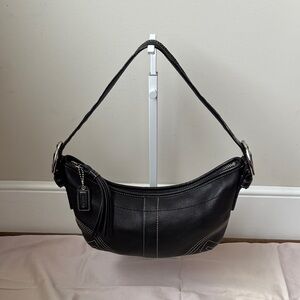 Coach Black Leather Shoulder Bag with Stitch Detail